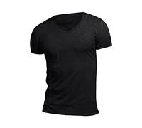 Slim Fit Short Sleeve Basic T Shirt for Men Short Sleeve Solid Cotton V Neck T Shirts for Indoor Outdoor Sports Daily Life (Black, M)