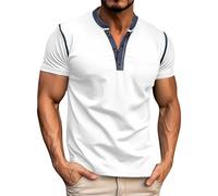 Slim Fit Short Sleeve Basic T Shirt for Men Short Sleeved Fashion Spring and Stitching Shirt Foreign Trade Business Round Neck Tops Blouse for Indoor Outdoor Sports Daily Life (White, L)
