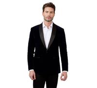 Slim Fit Smoking Jacket Navy Blue Velvet Tuxedo Shawl Collar Blazer One Button (UK, Numeric, 48, Regular, Regular, Navy)