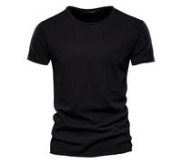 Slim Fit T Shirt Men Cotton Short Sleeve Casual Solid Color Round Neck Summer T Shirts Classic Basic Stylish Comfy Daily Sport Running Tshirt Breathable Lightweight Work Out Gym Tshirts Black