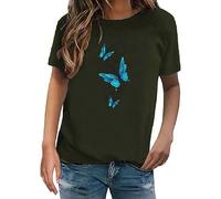 Slim Fit Tops for Women UK V Shape Blouse Retirement Gifts for Women Essentials Hoodie Ladies Fashion Trend Butterfly Print Round Neck Short Sleeve T Shirt Top Sale Clearance