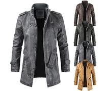 Slim Fit Trench Coat Mens Mens Pu Trench Coat Retro Faux Leather Overcoat Full Length Steampunk Overcoat Vintage Open Front Cardigan Motorcycle Punk Jacket Casual Mid Length Coats