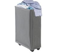 Slim Folding Laundry Hamper, Large Mobile Basket for Clothes Towels, Freestanding Bin with Handle and Design, Storage Organizer for Bedroom Bathroom Dorm Laundry Room