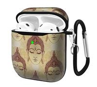 Slim Form Fitted Printing Pattern Cover Case with Carabiner Compatible with Airpods 1 and AirPods 2 / Buddha Head Buddhism, Spiritual Esoteric Motifs