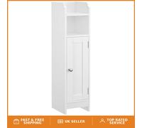 Freestanding Slim Bathroom Cabinet with Door and Shelves, Cloud White / 20 x 18 x 80 cm
