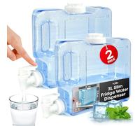 Slim Fridge Water Dispenser - 2 Pack 3L with Tap for Cold Drinks - Reusable for Travel, Camping, Picnic and Outdoor Events