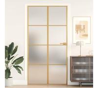 Slim Golden Interior Door 102.5x201.5 cm, Tempered Matt Glass with Robust Aluminum Frame, Reversible Modern Design for Home and Office