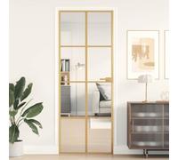 Slim Golden Interior Door, 76 x 201.5 cm, Tempered Glass 5 mm, Aluminium Frame, Modern Design, Double-Sided, for Bright Living Spaces, Includes Mounting Material