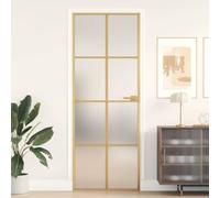 Slim Golden Interior Door, 76x201.5 cm Tempered Matt Glass Panel with Robust Aluminum Frame, Reversible Modern Design for Home and Office