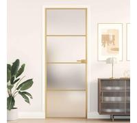Slim Golden Interior Door 76x201.5 cm, Tempered Matt Glass Panel with Robust Aluminum Frame, Reversible Design for Home or Office Privacy