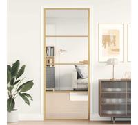 Slim Golden Interior Door, 83x201.5 cm Tempered Glass Panel, Robust Aluminum Frame for Light Living Spaces, Reversible Design, Easy Installation