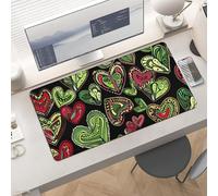 Slim Green and Heart Desk Mat for Keyboard and Mouse 24x12 Inch Gaming Mouse Pad Protector Non-Slip Rubber Base Portable Deskpad for Office/Gaming/Remote Work Desktop Accessories Decor