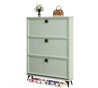 Slim Green Shoe Cabinet with 3 Flip Drawers Narrow Free Standing Shoe Rack for Entryway Hallway & Closet Hidden Storage Space Saving Design (50x26x118cm)