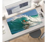 Slim Hawaiian Surfer on Wavy Desk Mat for Keyboard and Mouse 24x12 Inch Gaming Mouse Pad Protector Non-Slip Rubber Base Portable Deskpad for Office/Gaming/Remote Work Desktop Accessories Decor