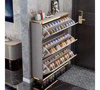 Slim Hidden Shoe Cabinet Entryway & Hallway | Shoe Storage Cupboard with Flip Down Drawers | Narrow Shoe Unit for Organization