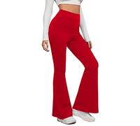 Slim High Waisted Elastic Cotton Flare Bootleg Bootcut Casual Tummy Control Sport Solid Color Straight Leg Lounge Pants Yoga Pants Women Sweatpants Women Bell Bottom Pants for Women Red
