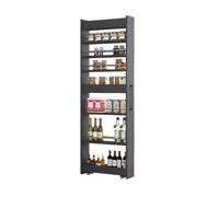 Slim Kitchen Cart with Wheels Pull Out Spice Rack Space-Saving Rolling Storagefor Small Spaces Metal & Wood Dark Gray 21.6"x7.8"x72.4" Ideal for Pantry & Dining Room