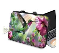 Slim Laptop Sleeve Carrying Case 15 inch with Handle and Zipper, Tablet Case Laptop Cover Briefcase Portable Tote Bag for Men Women, Hummingbird Pink Flowers