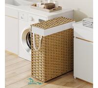 Slim Laundry Basket Medium Synthetic Rattan Foldable Removable Liners SONGMICS Natural One Size