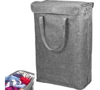 Slim Laundry Basket with Lid, 45L Slim Laundry Hamper Waterproof Narrow Laundry Basket Space Saving Thin Clothes Hamper Portable with Long and Short Handle for Corner Storage Clothes(Dark Grey)