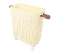 Slim Laundry Hamper, Small Sturdy Plastic Narrow Laundry Basket Foldable Space Saving Dirty Clothes Basket with Handle for Bathroom Bedroom Dorm, 14.8 X 8.7 X 17.9 Inch (No wheels) (With wheels)