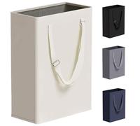 Slim Laundry Hamper with Adjustable Long Handles, 45L Small Laundry Baskets with Mesh Top, Narrow Dirty Clothes Hamper for Bedroom, Closet, and Bathroom - Beige