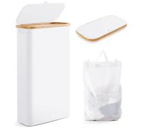 Slim Laundry Hamper with Lid by Fiona's magic, 63L Narrow Laundry Basket with Removable Bag, White Collapsible Dirty Clothes Basket, Thin Tall Storage Basket for Bathroom, Bedroom