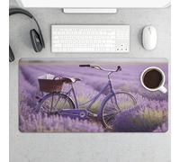 Slim Lavender Field Bike Desk Mat for Keyboard and Mouse 24x12 Inch Gaming Mouse Pad Protector Non-Slip Rubber Base Portable Deskpad for Office/Gaming/Remote Work Desktop Accessories Decor