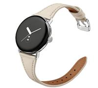 Slim Leather Bands,Beige/Silver, For Google Pixel Watch 5/4/3/2 41mm