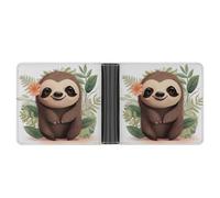 Slim Leather Wallet for Men - Frog In A Pond Bifold Credit Card Holder with Money Clip & 6 ID Window, Cute Cartoon Sloth, One Size, Modern