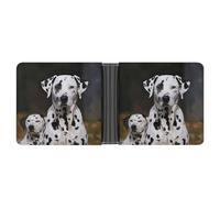 Slim Leather Wallet for Men - Frog In A Pond Bifold Credit Card Holder with Money Clip & 6 ID Window, Dalmatian Dog, One Size, Modern