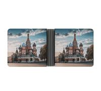 Slim Leather Wallet for Men - St Basil Cathedral Red Square In Moscow Bifold Credit Card Holder with Money Clip & 6 ID Window, St Basil Cathedral Red Square In Moscow, One Size, Modern