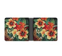 Slim Leather Wallet for Men - St Basil Cathedral Red Square In Moscow Bifold Credit Card Holder with Money Clip & 6 ID Window, Hawaiian Style Print pattern, One Size, Modern