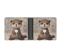 Slim Leather Wallet for Men - St Basil Cathedral Red Square In Moscow Bifold Credit Card Holder with Money Clip & 6 ID Window, Cartoon Cute Otter, One Size, Modern