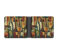 Slim Leather Wallet for Men - St Basil Cathedral Red Square In Moscow Bifold Credit Card Holder with Money Clip & 6 ID Window, Wine Bottle Art, One Size, Modern