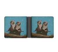 Slim Leather Wallet for Men - St Basil Cathedral Red Square In Moscow Bifold Credit Card Holder with Money Clip & 6 ID Window, Cute otters, One Size, Modern