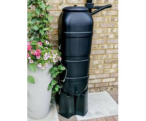 Slim Line 100L Water Butt Kit Including Tap, Stand & Diverter Black Plastic
