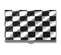 Slim Metal Business Card Holder - Black White Race Checkered Flag Aluminum Alloy Card Case with Buckle Closure, Holds 20 Cards & Cash, Professional Credit Card Size ID Holder for Men Women Gift