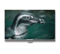 Slim Metal Business Card Holder Portable Business Card Case Pocket Name Card Holder A Penguin in The Water Wallet for Men Women Office Travel, style, One Size