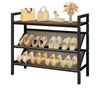 Slim Metal Shoe Rack, Modern Tilted Shoe with Top Shelf, Space-Saving Storage for Entryways, Hallways, Closets & Behind Doors - Stylish Design for Efficient Shoe Management