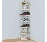 Slim Metal Shoe Rack Multi-Tier Open Shoe Organizer for Entryway Hallway & Bedroom Stylish Space-Saving Storage Solution (White 27 x 26 x 100 cm)