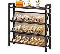 Slim Metal Shoe Rack - Space-Savingfor Narrow Shoes Angled Mesh Shelves & Top Shelf Ideal for Entryway Closet & Door Frame Black Easy Assembly (L 90cm)