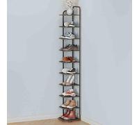 Slim Metal Shoe Rack - Stylish Open Shelf Organizer for Entryway Hallway & Bedroom - Space-Saving Multi-Tier Shoe Storage (Black 27 x 26 cm)