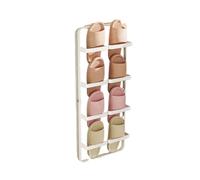Slim Metal Shoe Rack Wall-Mounted Space-Saving Shoe Storage Narrow Shoe Cabinet for Bathroom Door 24x64cm White - Ideal for Small Spaces and nization