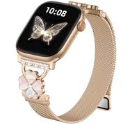 Slim Milanese Loop Band Compatible with Apple Watch Bands for Women 40mm 41mm 38mm 42mm, Stainless Steel Metal Magnetic Thin Strap with Cute Floral for iWatch Series 10 9 8 7 6 5 4 3 2 1 SE, RoyalGold
