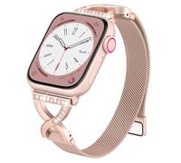 Slim Milanese Loop Compatible with Apple Watch Straps 38mm 40mm 41mm 42mm 44mm 45mm 46mm Series 10 9 8 7 6 5 4 3 2 1 SE Womens,Thin Magnetic Metal band with X-Shape Diamond Clasp for iWatch Straps