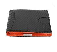 Slim Minimalist Mens Wallet, Bifold Rfid Blocking Credit Card Holder Case, Leather and Carbon Fiber Fabric with a Front Pocket and a Photo Slot for Men Holiday Gifts (Negro con interior naranja)
