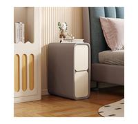 Slim Minimalist Nightstand 2-Drawer Microfiber Leather End Table Space-Saving Bedroom Fur for Small Rooms Khaki & Beige 25 x 40 x 50 cm (9.8 x 15.7 x 19.6 in)