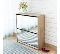 Slim Mirrored Shoe Cabinet with 2 Flip Drawers, Stylish Storage nizer for Hallway, Entryway Stand Rack, Sideboard Unit, Space-Saving Design 63x17x67 cm