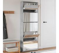 Slim Mirrored Shoe Cabinet with 5 Flip Drawers Rustic Grey Storage Organizer Tall Hallway Stand Rack Stylish Sideboard Unit for Entryway & Bedroom